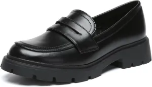 Women's Chunky Platform Loafers with Chain or Buckle Patent Leather Black Penny Loafers Fashion Office Shoes School Dress Shoes Comfort Slip-on