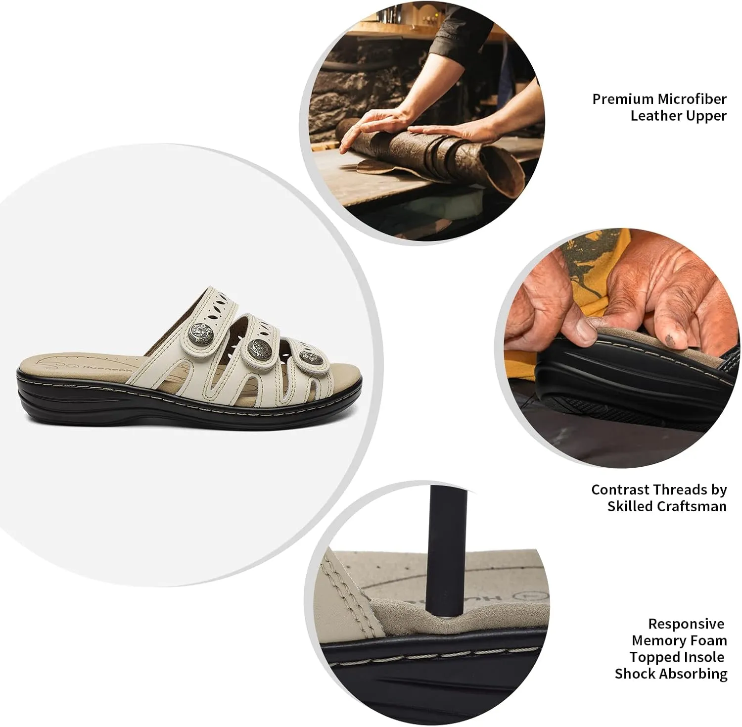 Women's Comfort Leather Slides Lightweight Flat Sandals Cute Slip On Casual Walking Slippers