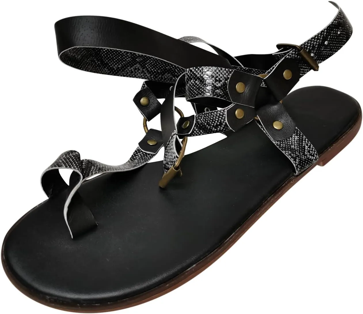 Women's Dressy Summer Comfortable Low Heels Flat Sandals Fashion Printed Open Toe Flip Flops Casual Trendy Sandal with Ankle Strap