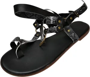 Women's Dressy Summer Comfortable Low Heels Flat Sandals Fashion Printed Open Toe Flip Flops Casual Trendy Sandal with Ankle Strap