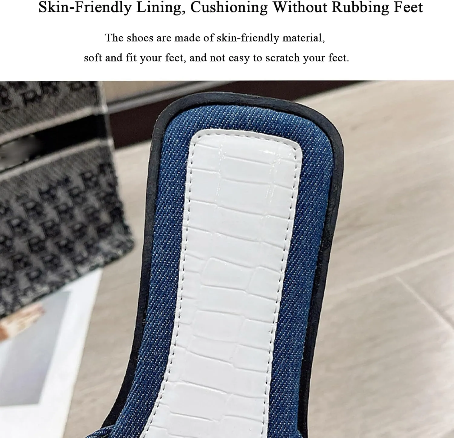 Women's Fashion Denim Flat Slide Sandals with Metal Buckle Decor Summer Square Open Toe Comfortable Slip-On Slides Beach Party Dress Slippers