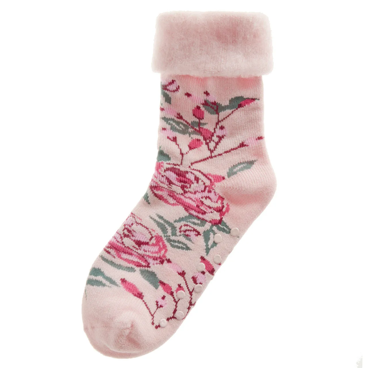 Womens Fluffy Sherpa Fleece Slipper Socks with Non Slip Grippers Pink Rose