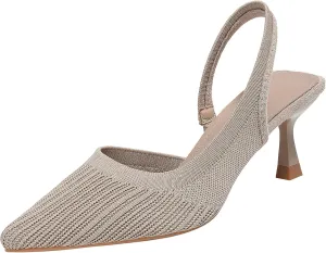 Women'S Knit Stretchy Closed Pointed Toe Kitten Heel Dress Sandals Comfort Mesh Breathable Slip-On High Heel Slingback Pumps With Elastic Ankle Strap For Business Work Wedding Prom