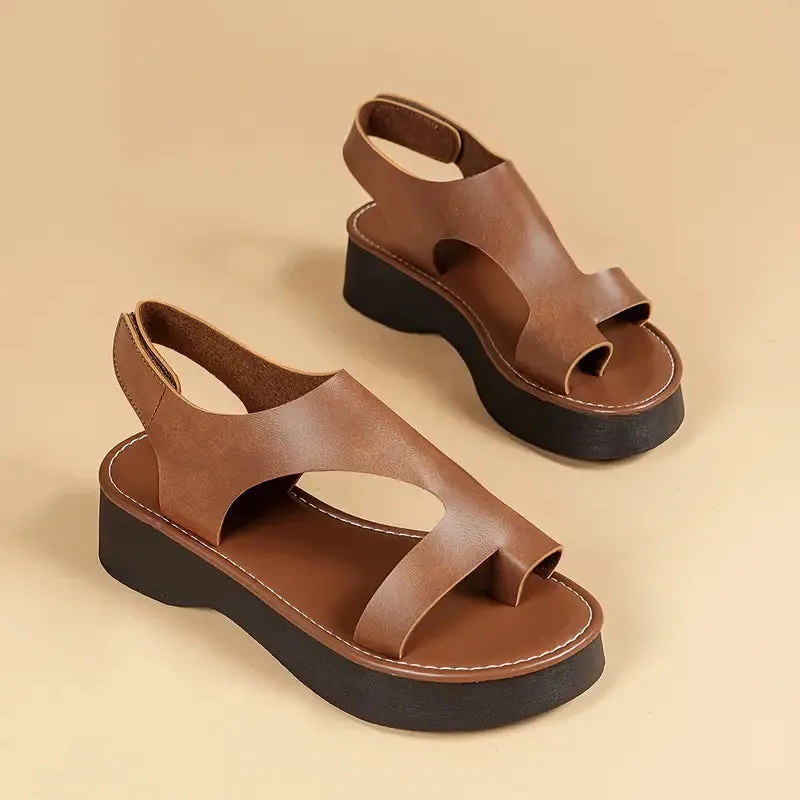 WOMEN'S LEATHER PLATFORM WEDGE ORTHOPEDIC SANDALS