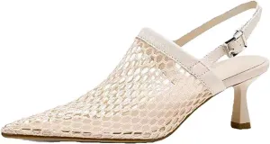 Women'S Mesh Hollow Out Kitten Heel Sandals with Adjustable Ankle Strap Sexy Closed Pointed Toe Slingback Low Heel Pumps Wedding Work Dress Shoes