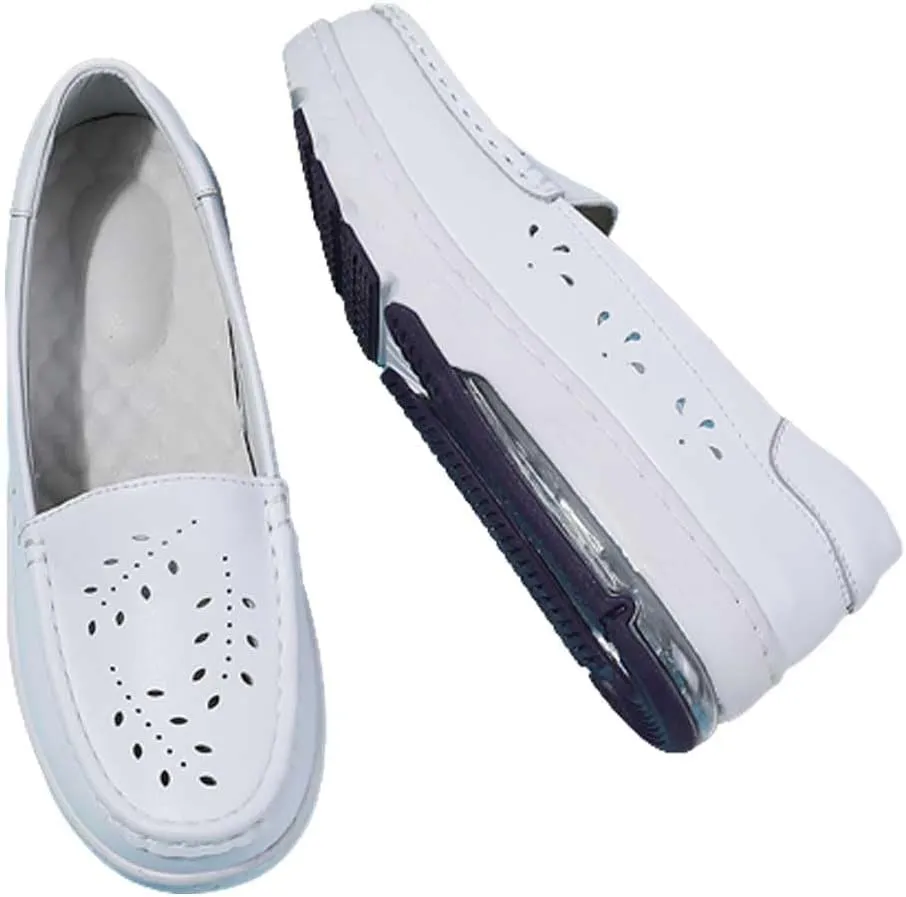 Women's Nursing Shoes Comfortable Walking Slip On Nurse Restaurant Work Lightweight Leather Loafers
