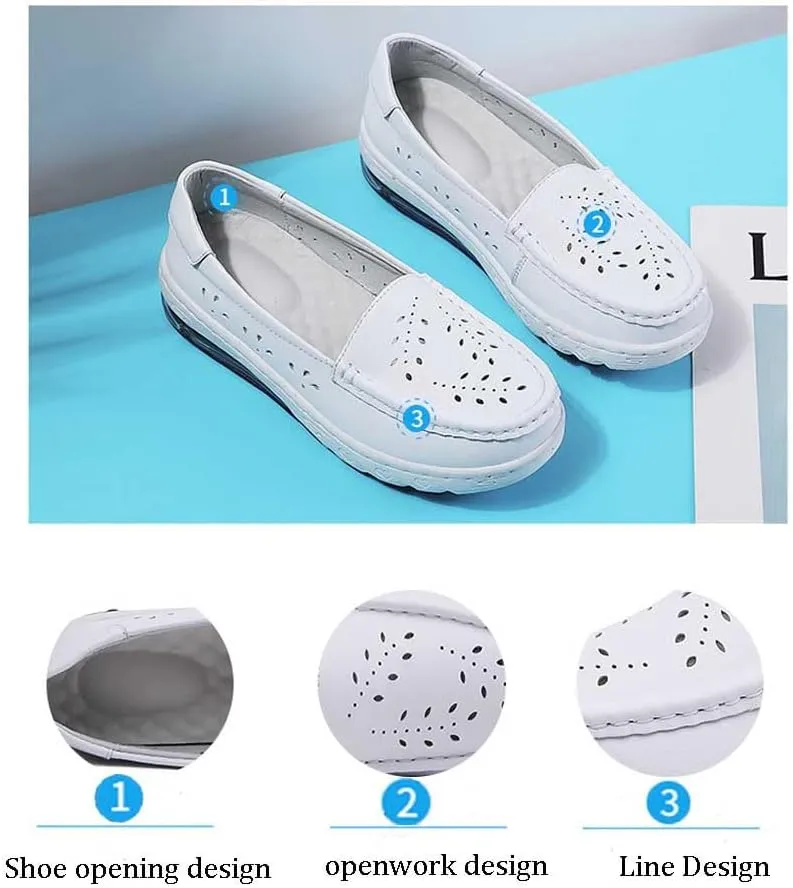Women's Nursing Shoes Comfortable Walking Slip On Nurse Restaurant Work Lightweight Leather Loafers