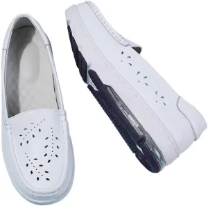 Women's Nursing Shoes Comfortable Walking Slip On Nurse Restaurant Work Lightweight Leather Loafers