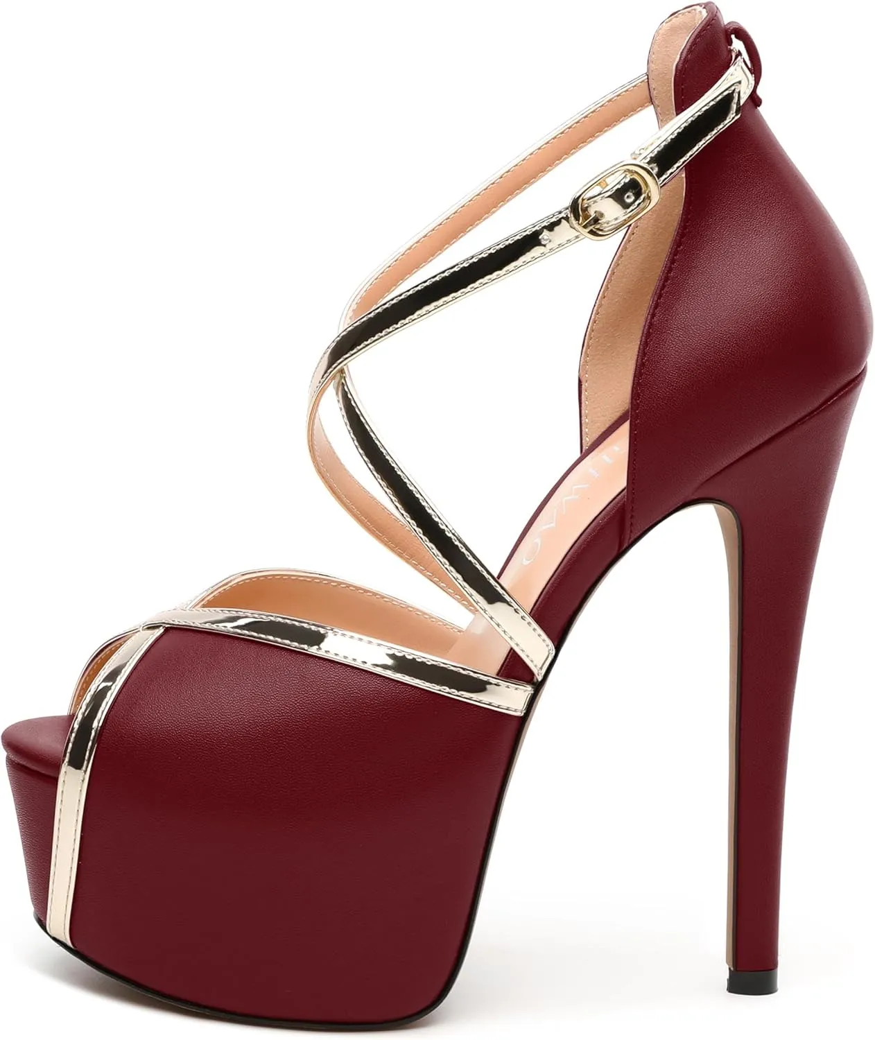 Womens Platform Sandals Stiletto Heels Round Toe High Heels Fashion Cross Body Strap Open Toe Buckle Heeled Sandal Shoes