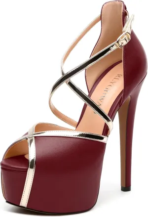 Womens Platform Sandals Stiletto Heels Round Toe High Heels Fashion Cross Body Strap Open Toe Buckle Heeled Sandal Shoes