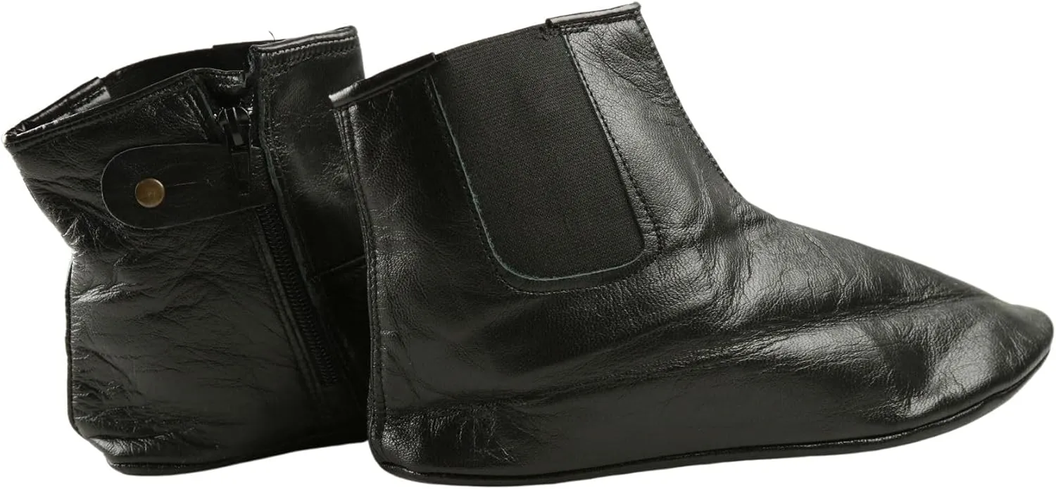 Womens Premium Leather Home Slippers One Side Zipper One Side Elastic Halal Socks Handmade Khuffain Mest Indoor Slipper