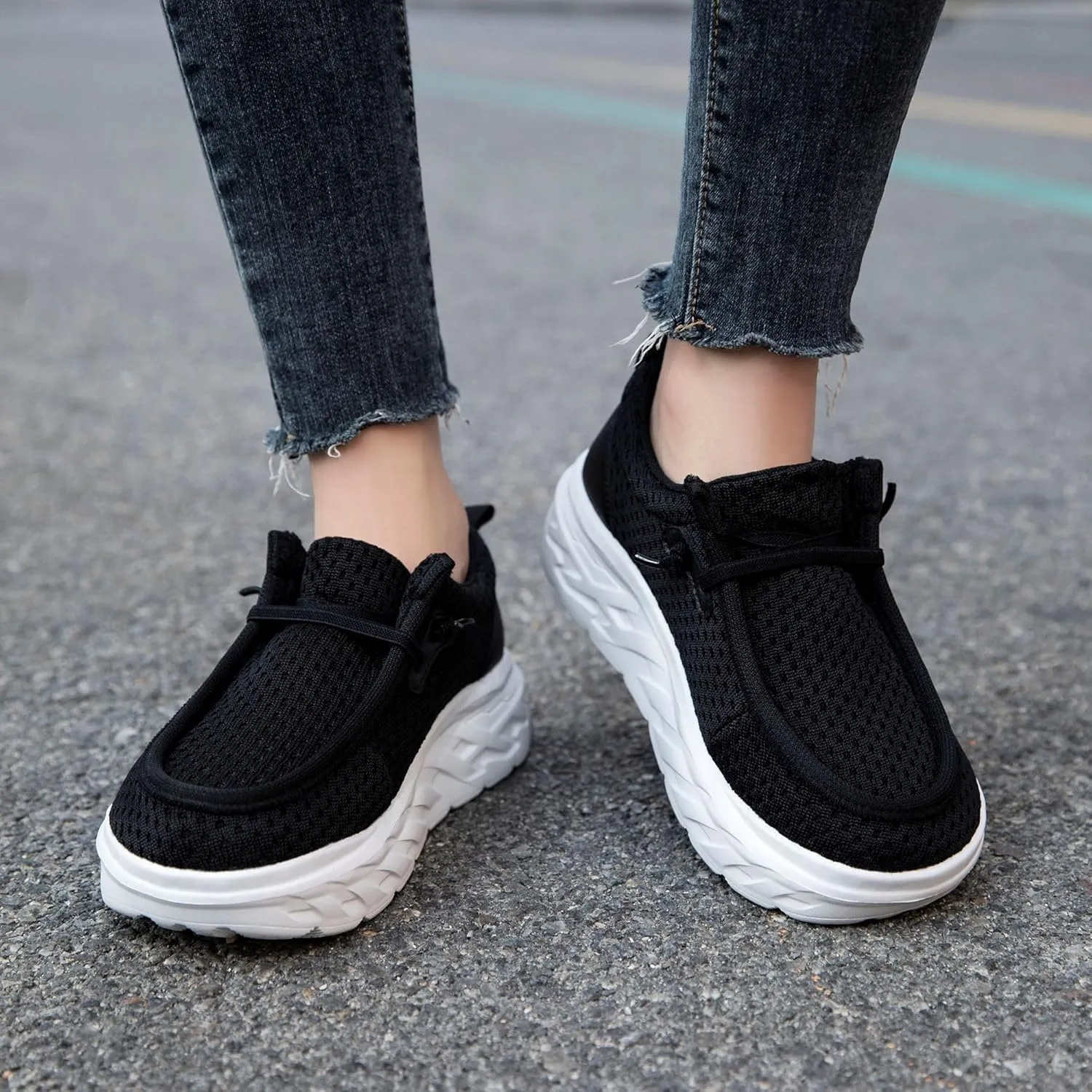 Womens Shoes Slip On Walking Sneaker Loafers for Women Boat Shoes Thick Sole Casual Tennis Sports Shoes Height Increase Sneakers