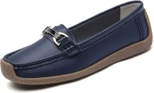 Women's Slip On Flats Loafers Leather Moccasins Walking Shoes Driving Penny Loafer with Anti-Slip Rubber Sole