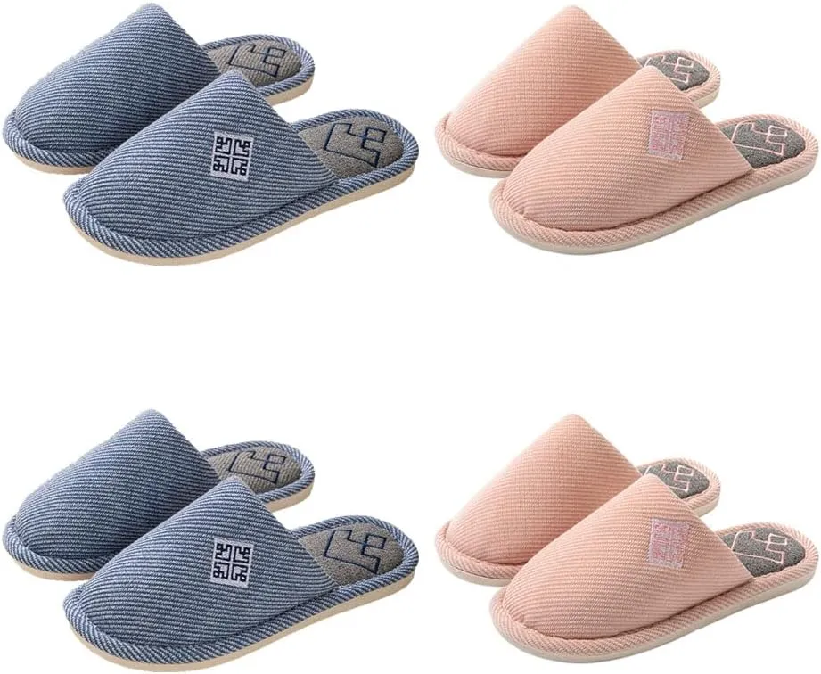 Womens Slipper Home Slippers Men,4 Pairs House Slippers, Non Slip House Shoes Slippers for Guest Washable Guest Slippers Bedroom Slippers Indoor Slippers Travel Slippers