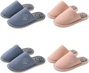Womens Slipper Home Slippers Men,4 Pairs House Slippers, Non Slip House Shoes Slippers for Guest Washable Guest Slippers Bedroom Slippers Indoor Slippers Travel Slippers