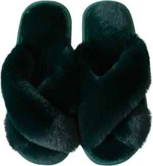 Women's Slipper Memory Foam Cross Band Fuzzy Slippers Open Toe Cozy House Slippers Cozy Plush Bedroom Indoor Outdoor