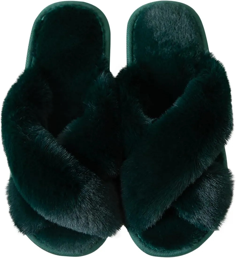 Women's Slipper Memory Foam Cross Band Fuzzy Slippers Open Toe Cozy House Slippers Cozy Plush Bedroom Indoor Outdoor