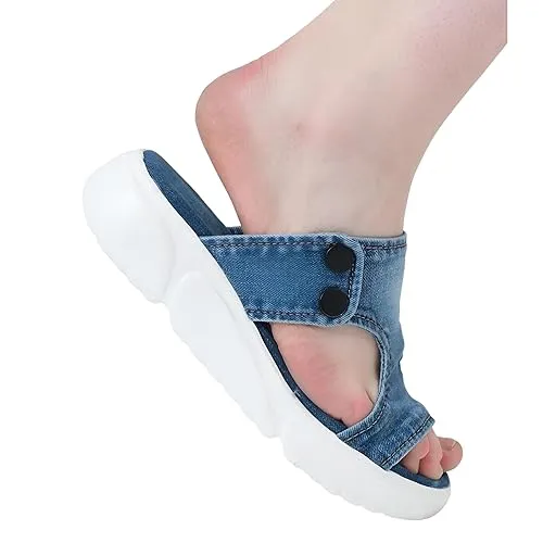 Women's Slippers, Denim Slippers, Handmade Women's Denim Shoes/Jean Sandals/Sports Jeans Women's Sandals/Valentine's Day Gift (8, Blue)