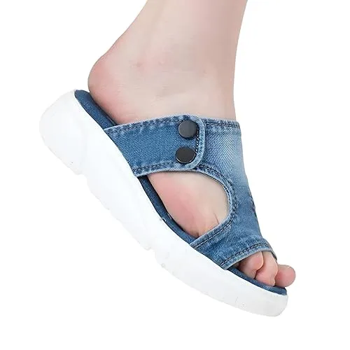 Women's Slippers, Denim Slippers, Handmade Women's Denim Shoes/Jean Sandals/Sports Jeans Women's Sandals/Valentine's Day Gift (8, Blue)