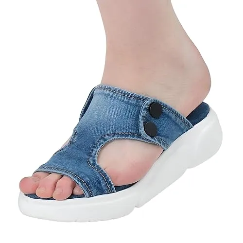 Women's Slippers, Denim Slippers, Handmade Women's Denim Shoes/Jean Sandals/Sports Jeans Women's Sandals/Valentine's Day Gift (8, Blue)