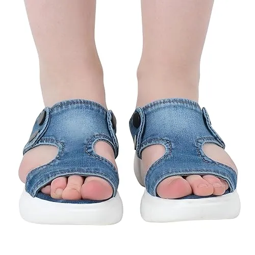 Women's Slippers, Denim Slippers, Handmade Women's Denim Shoes/Jean Sandals/Sports Jeans Women's Sandals/Valentine's Day Gift (8, Blue)