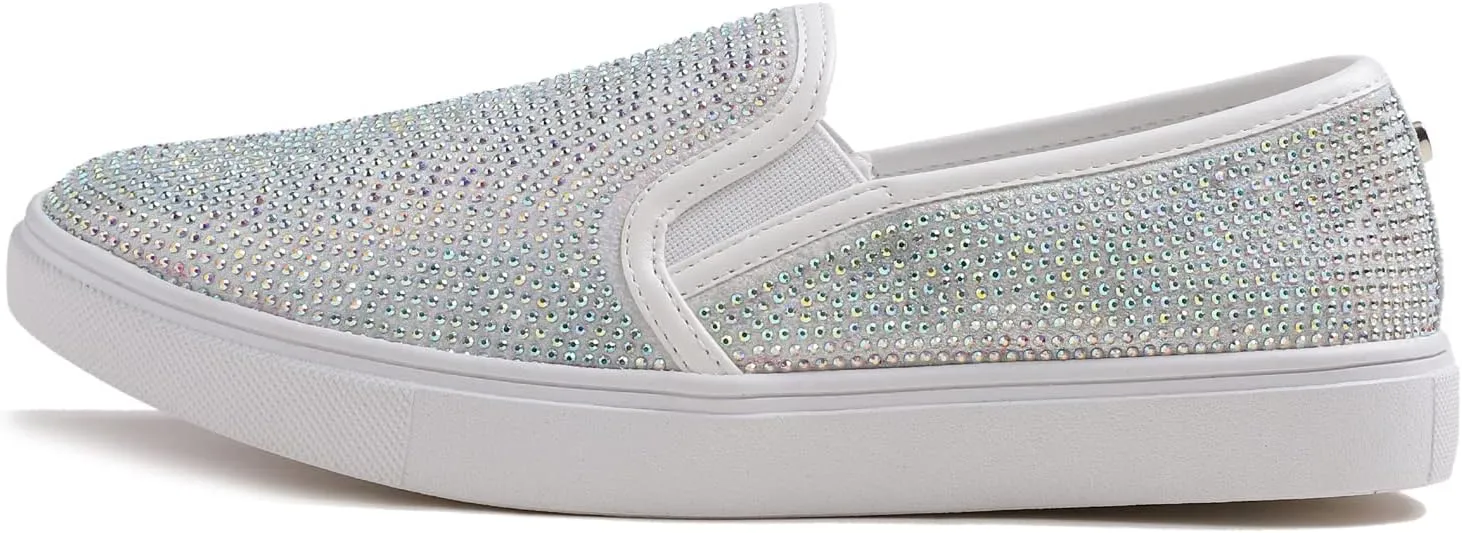 Women's Sparkle Rhinestone Jeweled Loafer Flats Embellished Shiny Party Wedding Bridal Dress Sneakers