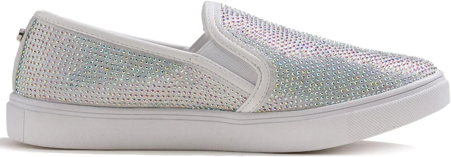 Women's Sparkle Rhinestone Jeweled Loafer Flats Embellished Shiny Party Wedding Bridal Dress Sneakers