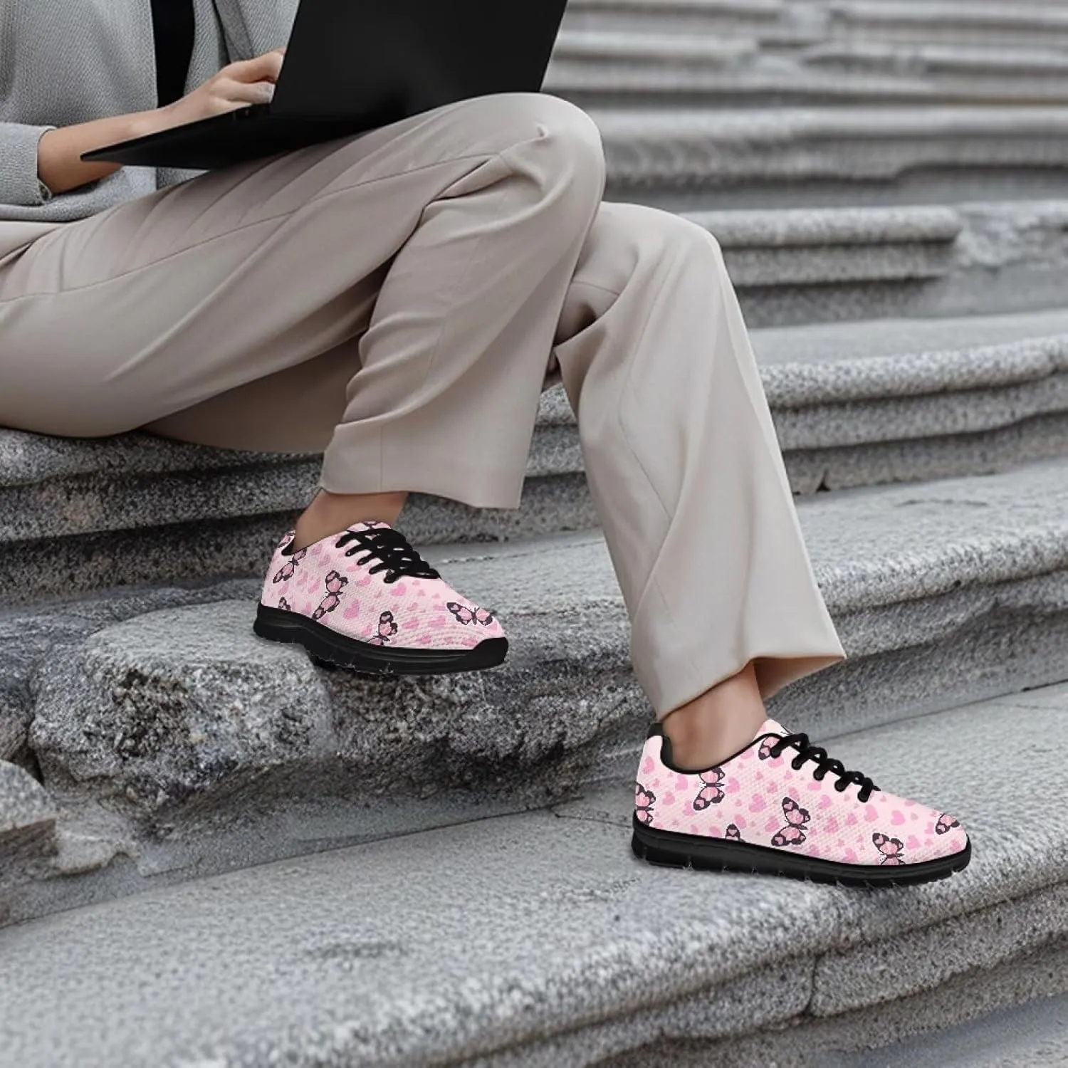 Women's Supportive Running Workout Shoes Low Top Casual Shoes Breathable Outdoor Travel Shoes for Wslking Size 5-12 Black Sole