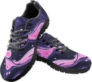 Womens Walking Shoes Non Slip Gym Workout Sneakers Popular Lace-Up Lightweight Comfort Cushion Shoes for Outdoor Size 5-12 Black Sole