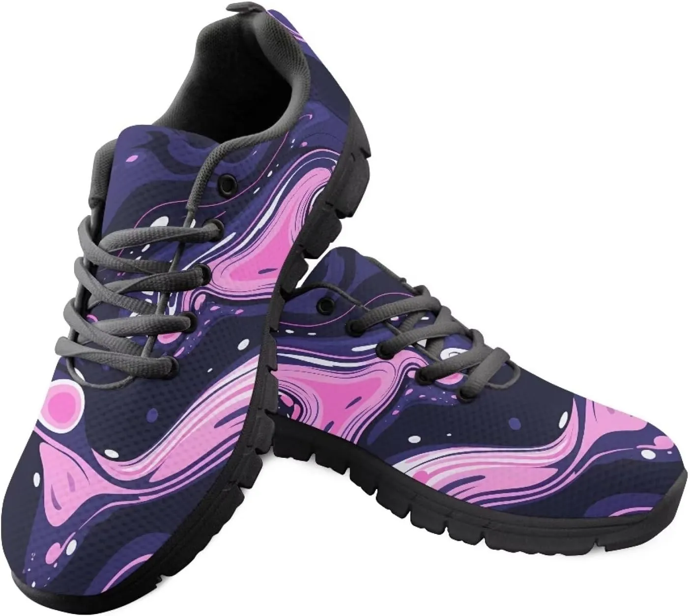 Womens Walking Shoes Non Slip Gym Workout Sneakers Popular Lace-Up Lightweight Comfort Cushion Shoes for Outdoor Size 5-12 Black Sole