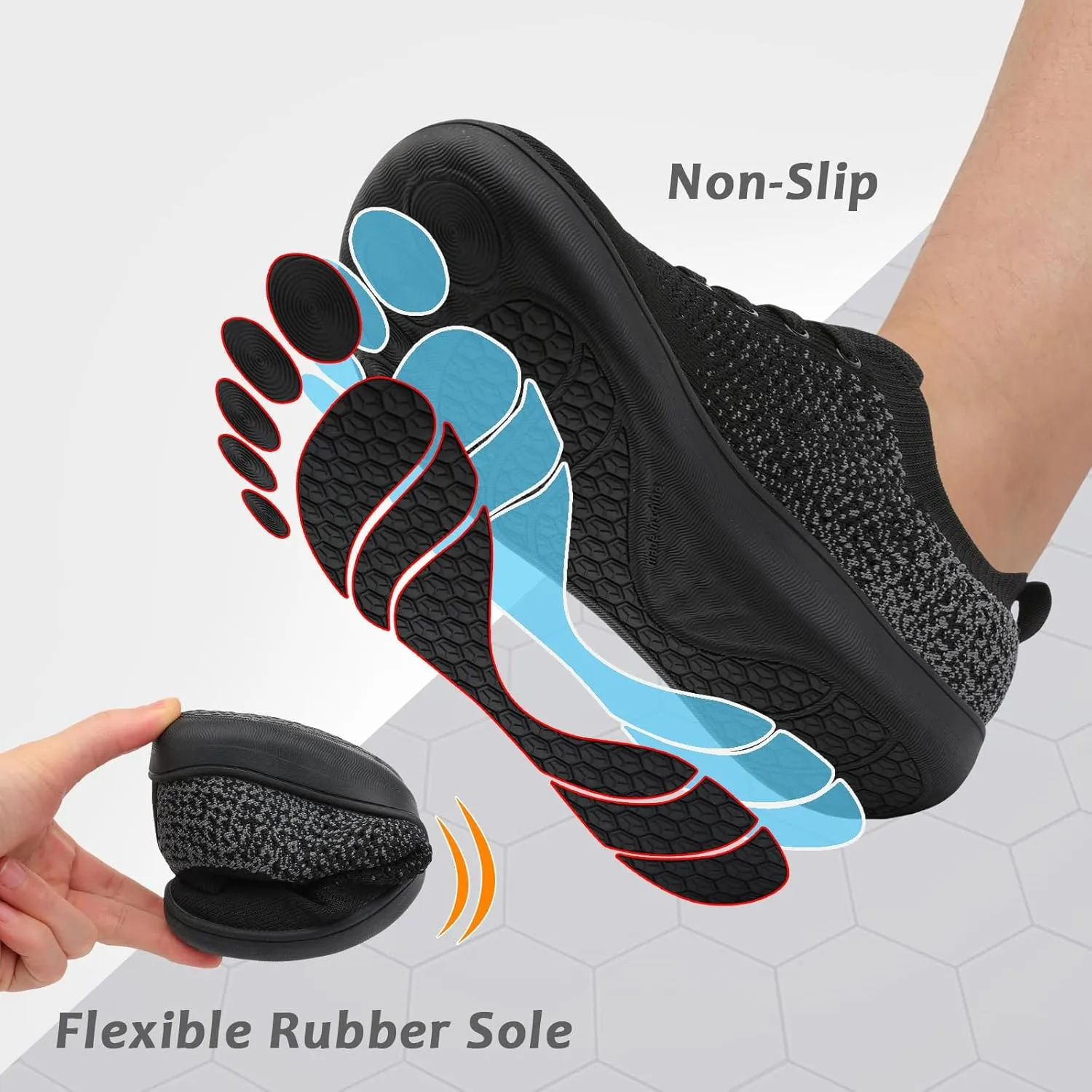 Women's Walking Shoes Wide Toe Box Diabetic Barefoot Shoes with Breathable Zero Drop Sole for Edema, Back Pain Relief