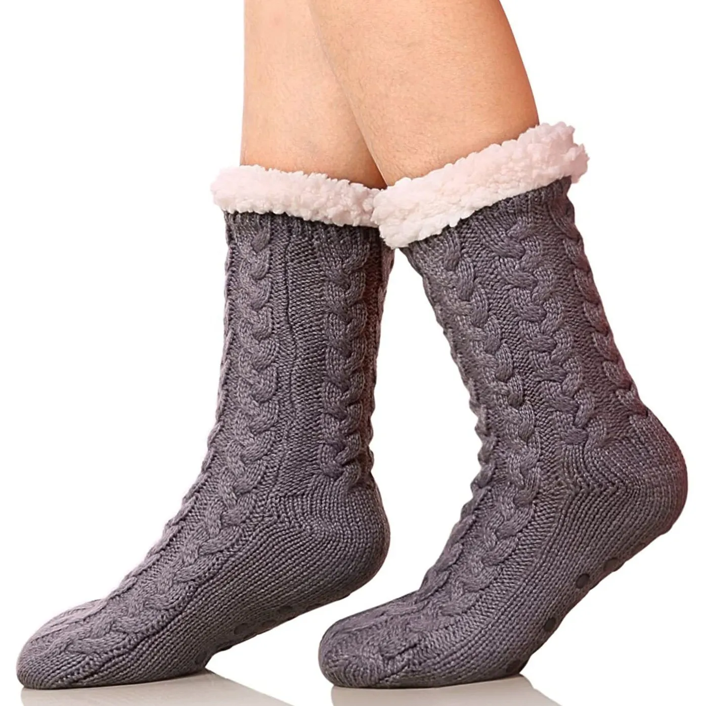 Women's Winter Super Soft Warm Cozy Fuzzy Fleece-Lined with Grippers Slipper Socks