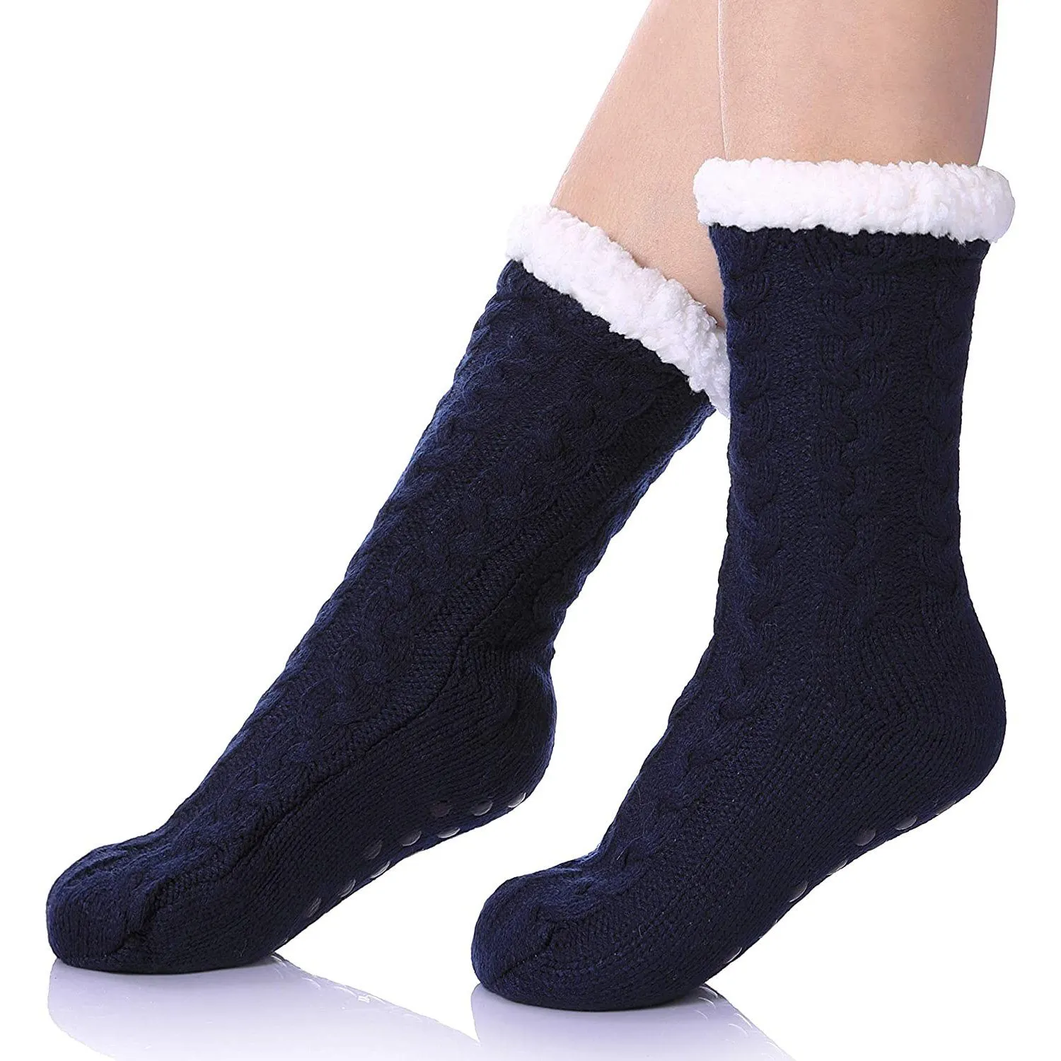 Women's Winter Super Soft Warm Cozy Fuzzy Fleece-Lined with Grippers Slipper Socks