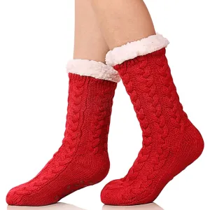 Women's Winter Super Soft Warm Cozy Fuzzy Fleece-Lined with Grippers Slipper Socks