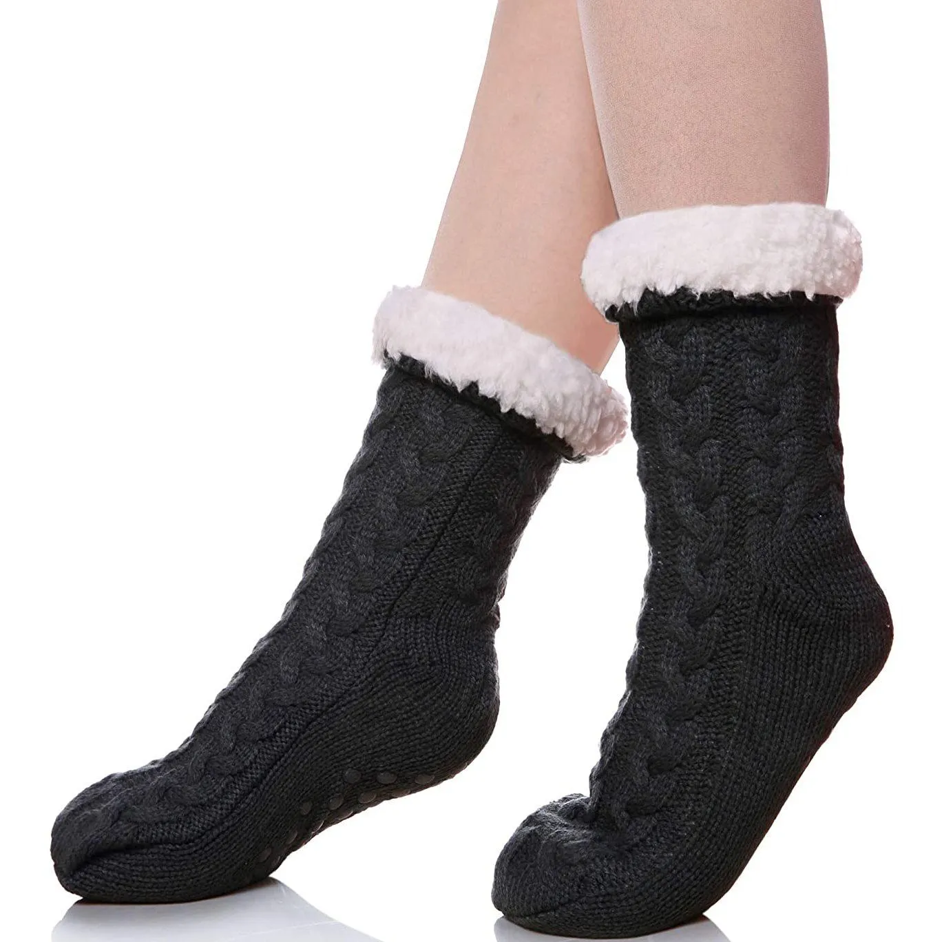 Women's Winter Super Soft Warm Cozy Fuzzy Fleece-Lined with Grippers Slipper Socks