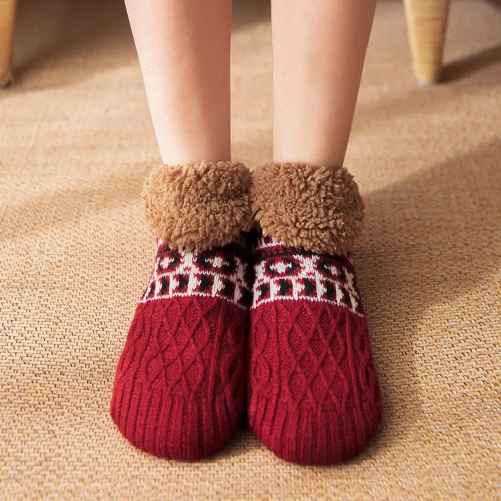 YELAIVP Adult Knitted Slipper Socks - Warm, Cozy, Fuzzy Non Slip Socks for Winter, Sleep, with Grips for Women & Men