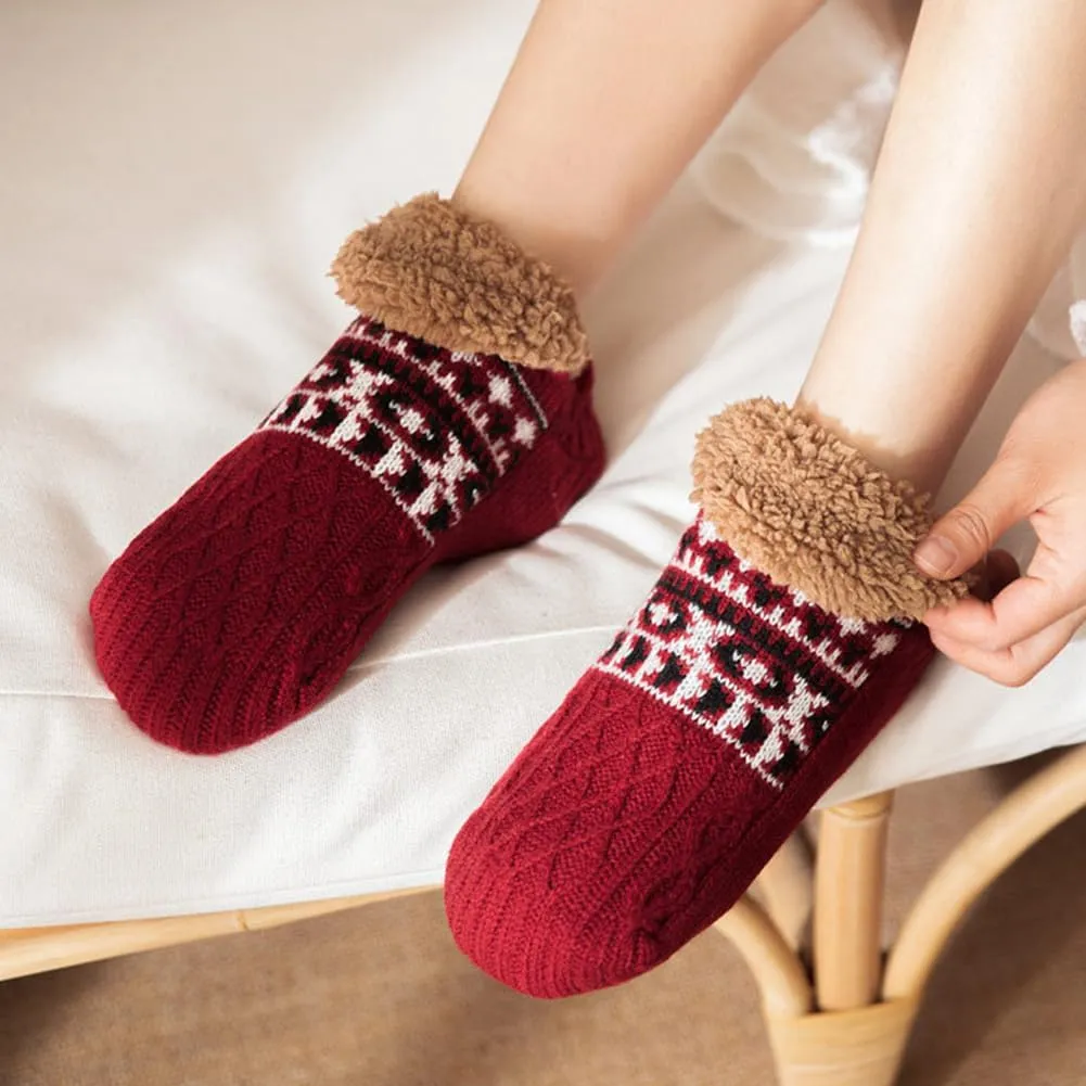 YELAIVP Adult Knitted Slipper Socks - Warm, Cozy, Fuzzy Non Slip Socks for Winter, Sleep, with Grips for Women & Men