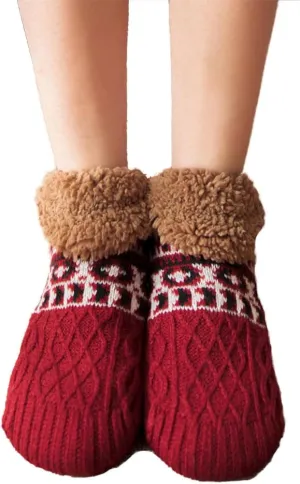 YELAIVP Adult Knitted Slipper Socks - Warm, Cozy, Fuzzy Non Slip Socks for Winter, Sleep, with Grips for Women & Men