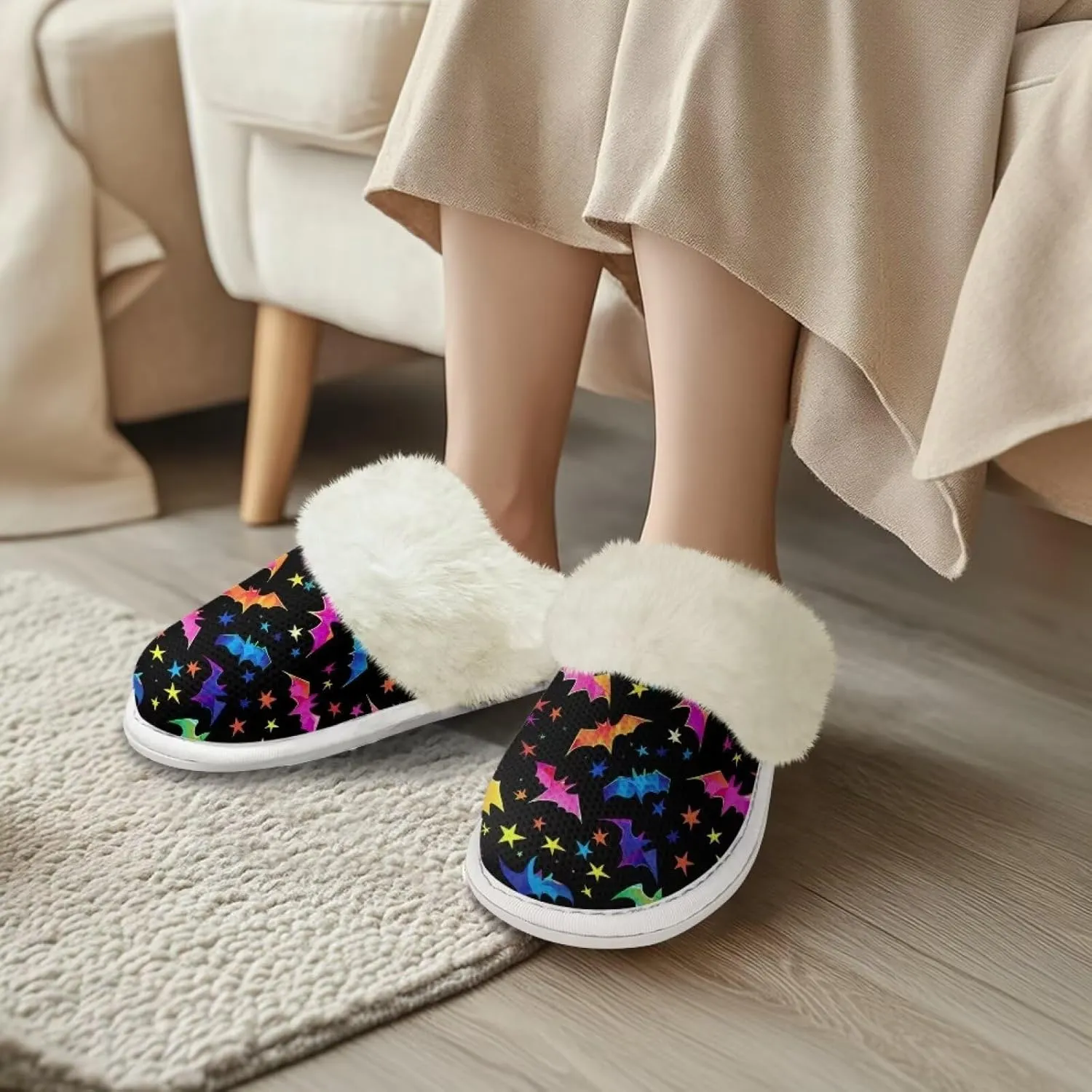 YEXIATODO Fuzzy Slippers Women Men Indoor and Outdoor House Shoes Memory Foam Slippers with Fur Edges